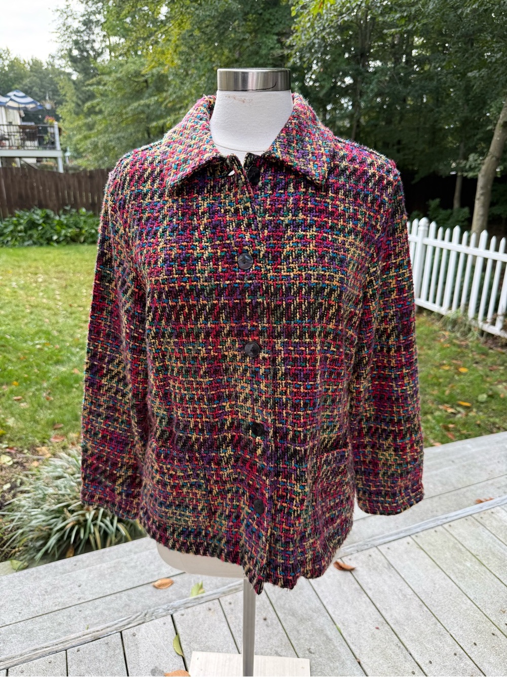 Chico's Multicolor Tweed Button-Up Jacket Size 2